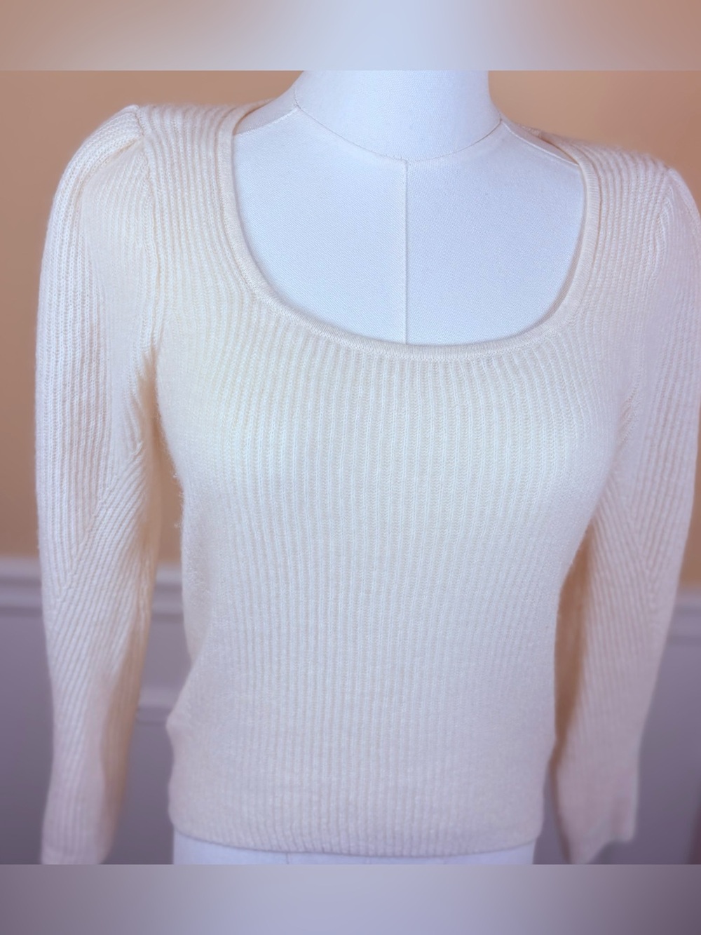 🤍 WHITE + WARREN 100% CASHMERE RIBBED SQUARE-NECK SWEATER XS